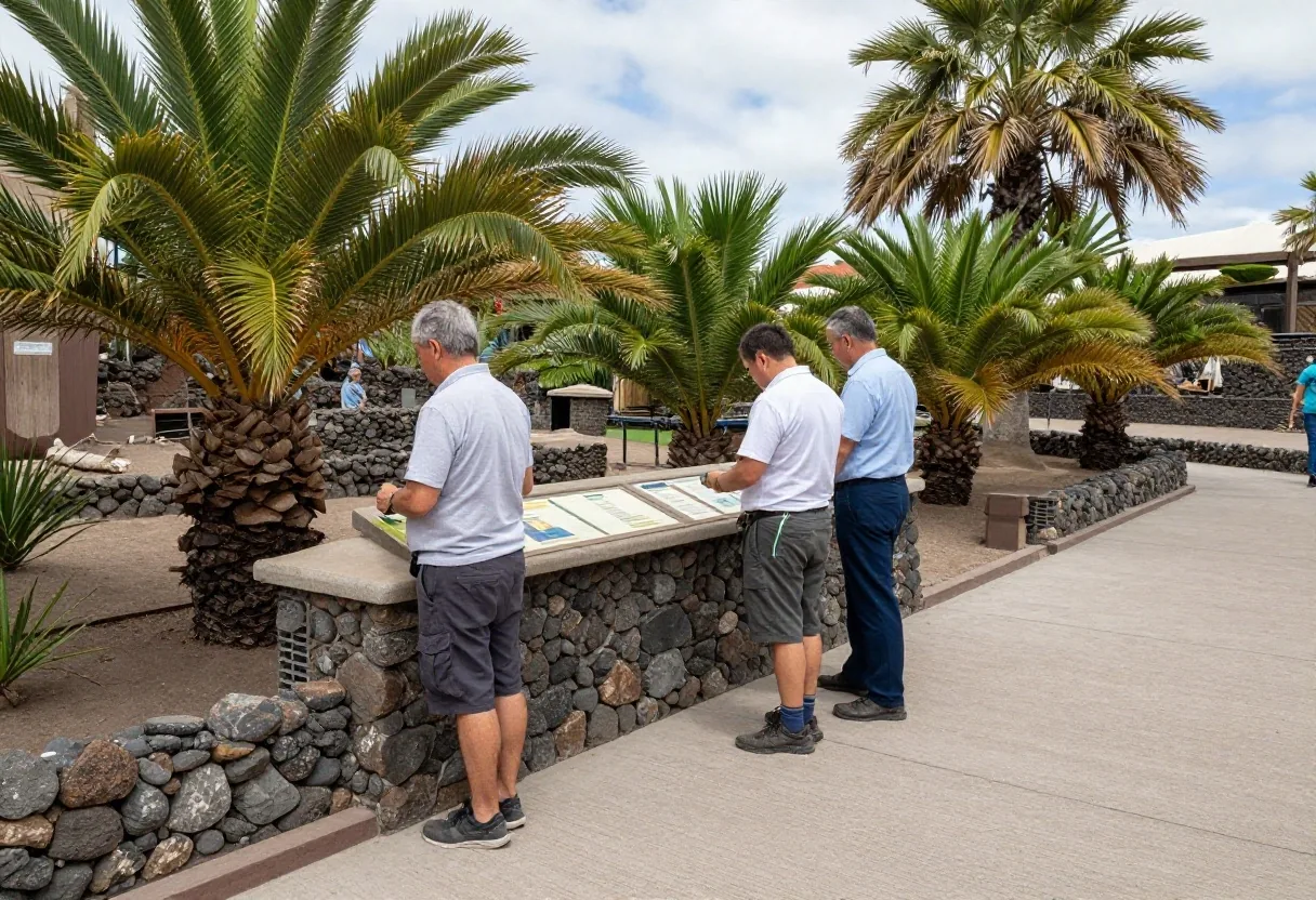 Equipo de guías junto al punto de información del parque en Puerto de la Cruz