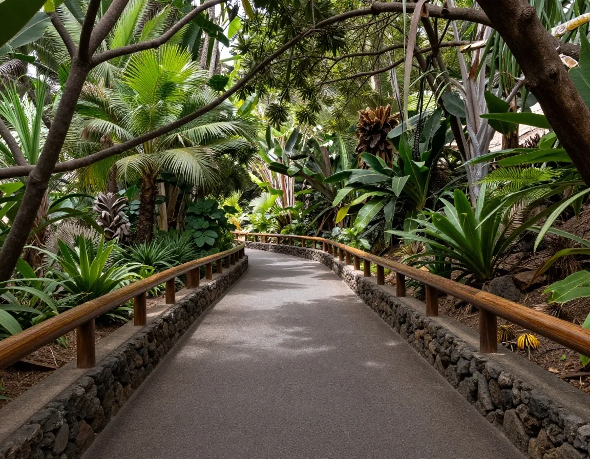 Sendero sombreado dentro del parque al mediodía